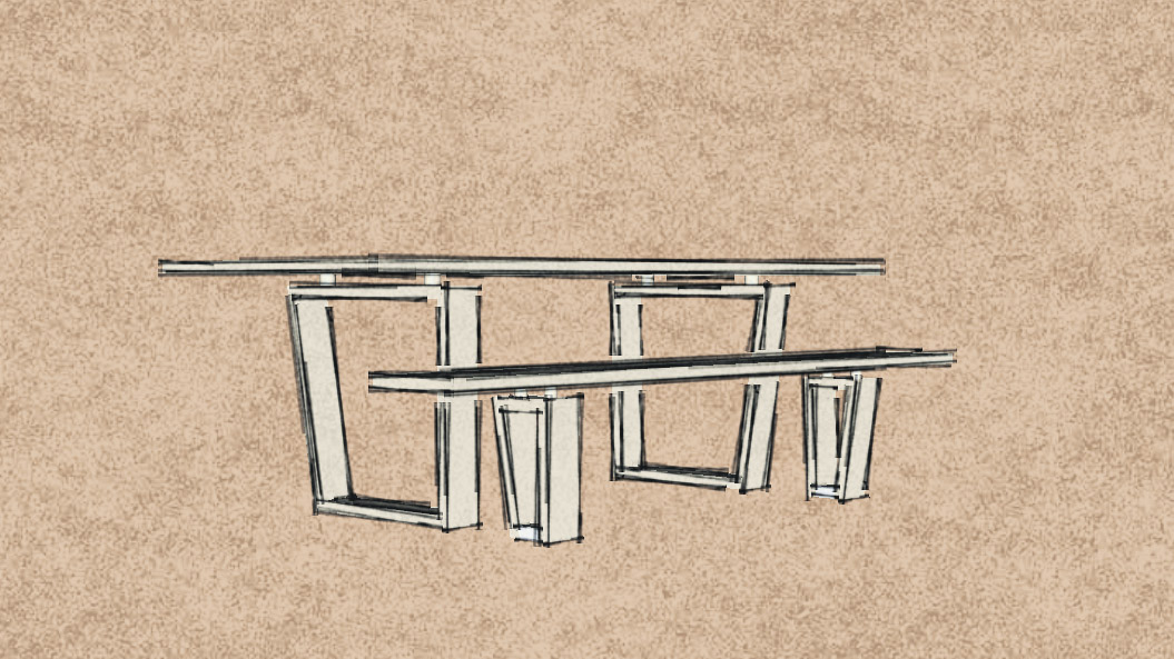 Chair design — side view, cylindrical legs with trapezoid seat