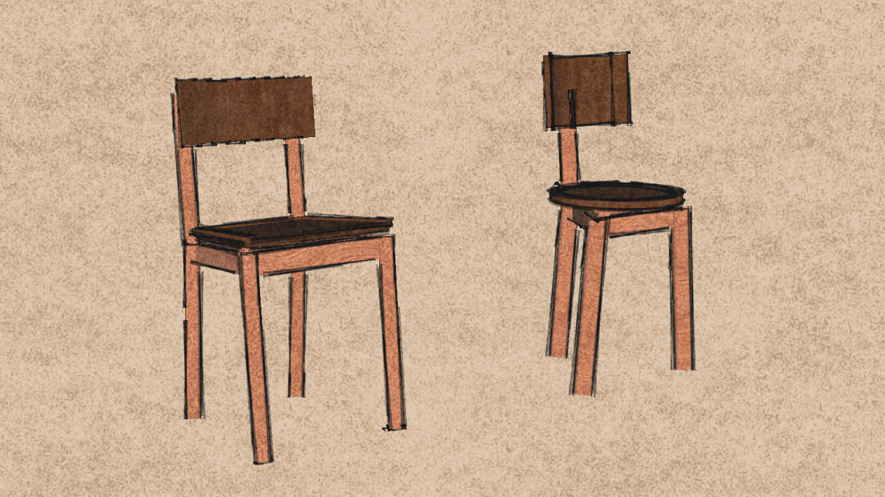 Chair design — top-down view showing birch dowel joinery pattern