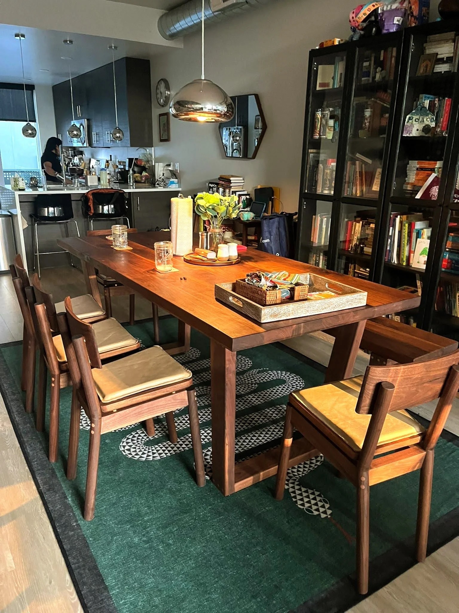 Bourbonic Times dining set delivered — table, bench, and chairs in Aashna's home