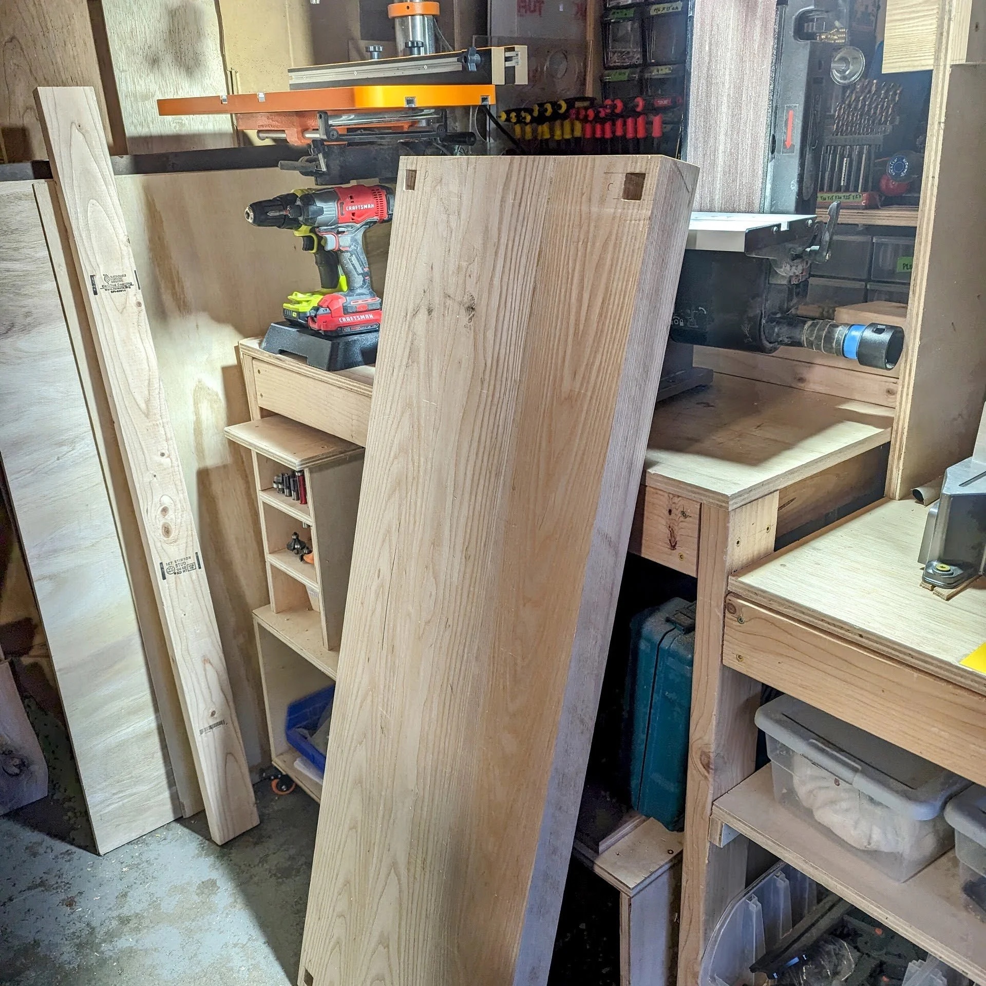 Bench assembly — tenons and mortise joints coming together