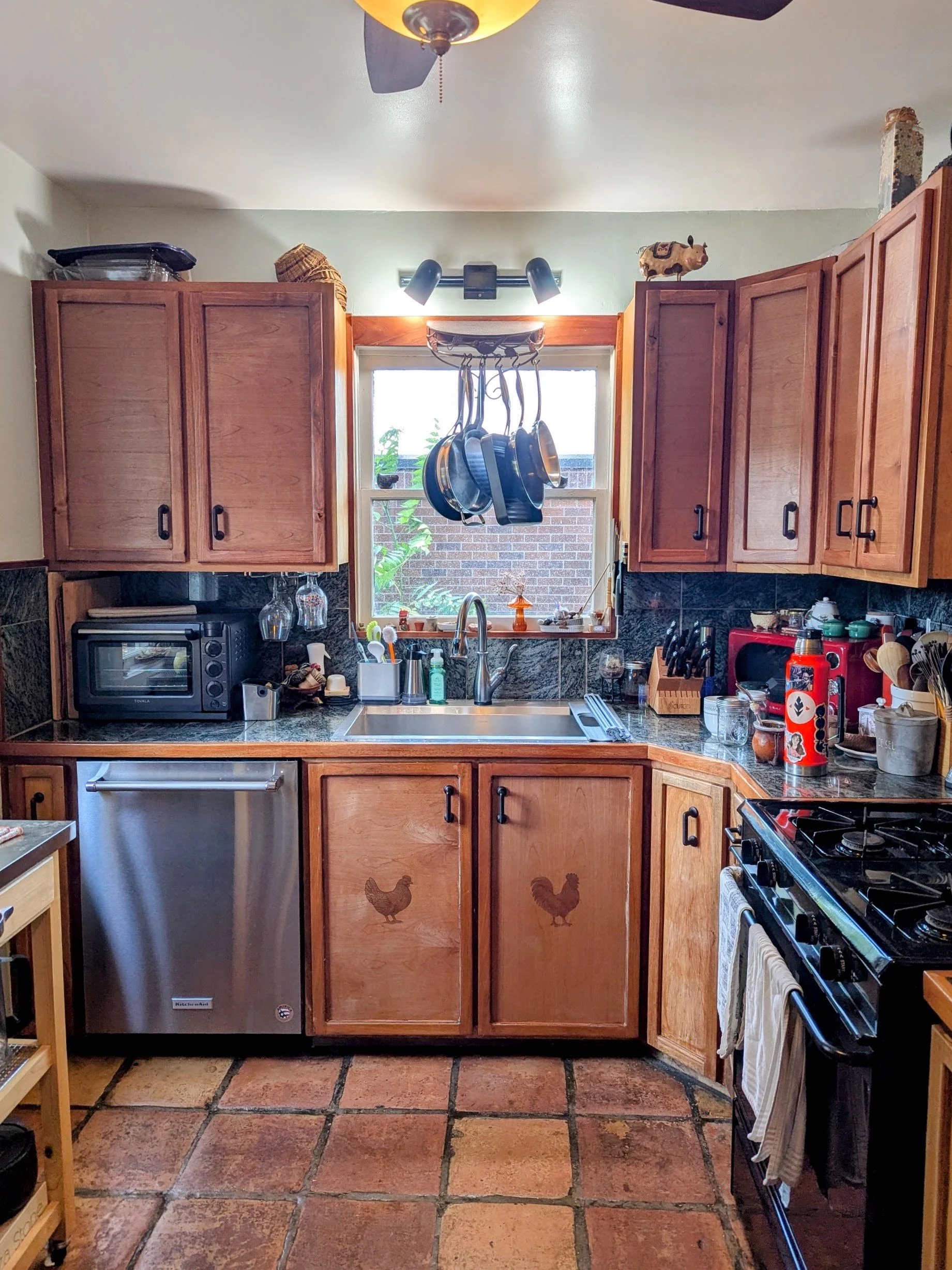 La Cocina de Yami — restored barn door and cherry cabinet doors