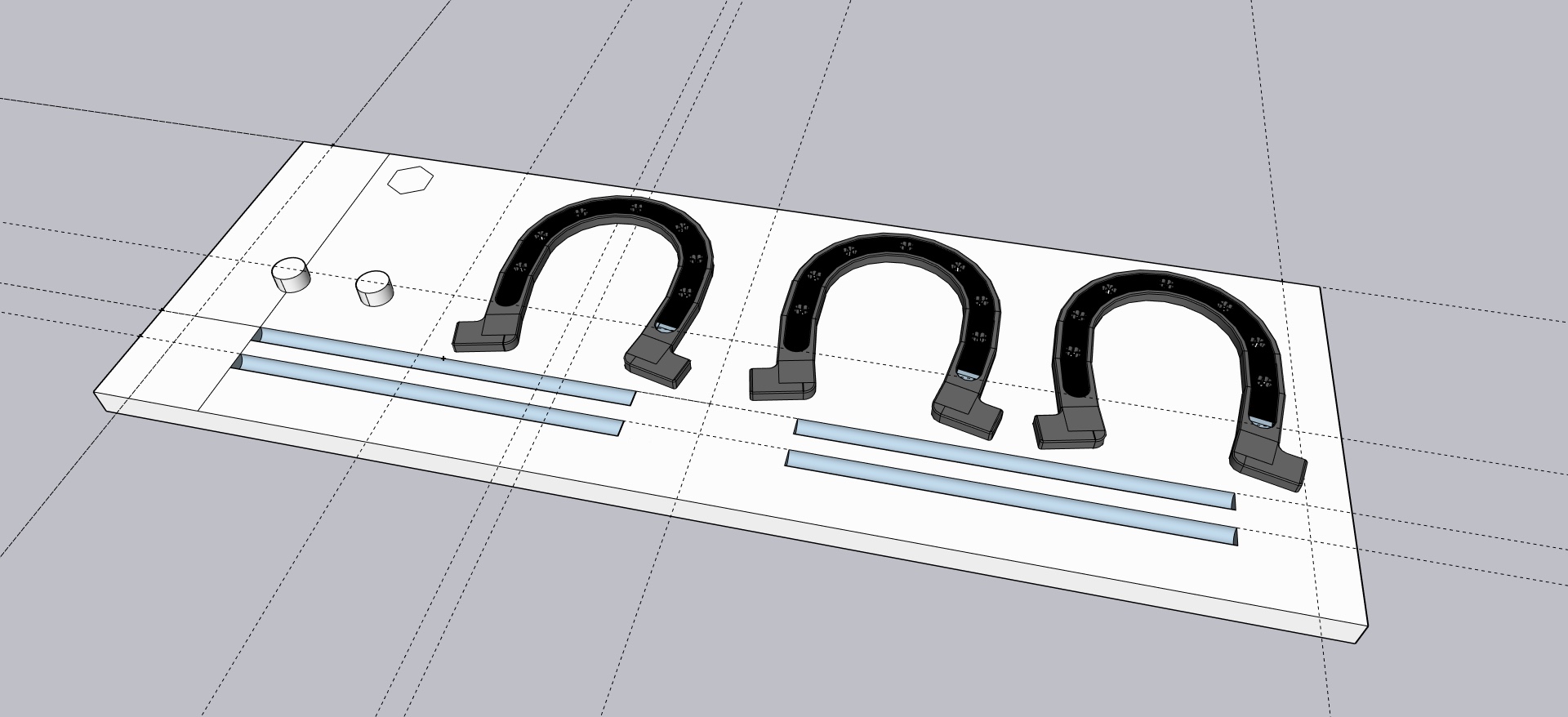 3D CAD render of horseshoe box interior layout
