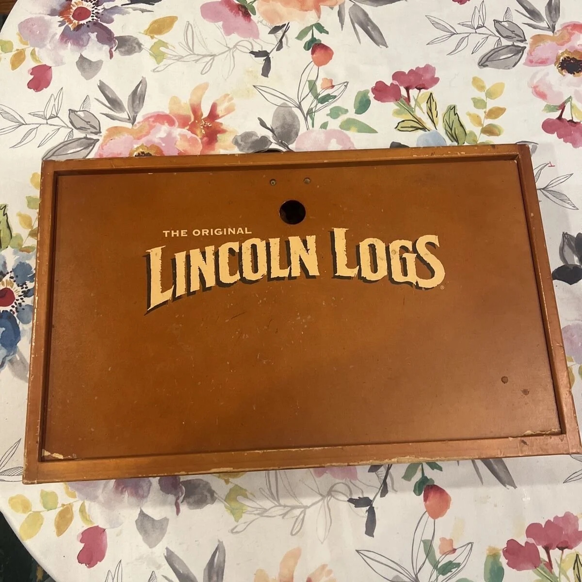 The Original Lincoln Logs box — the inspiration for the sliding lid