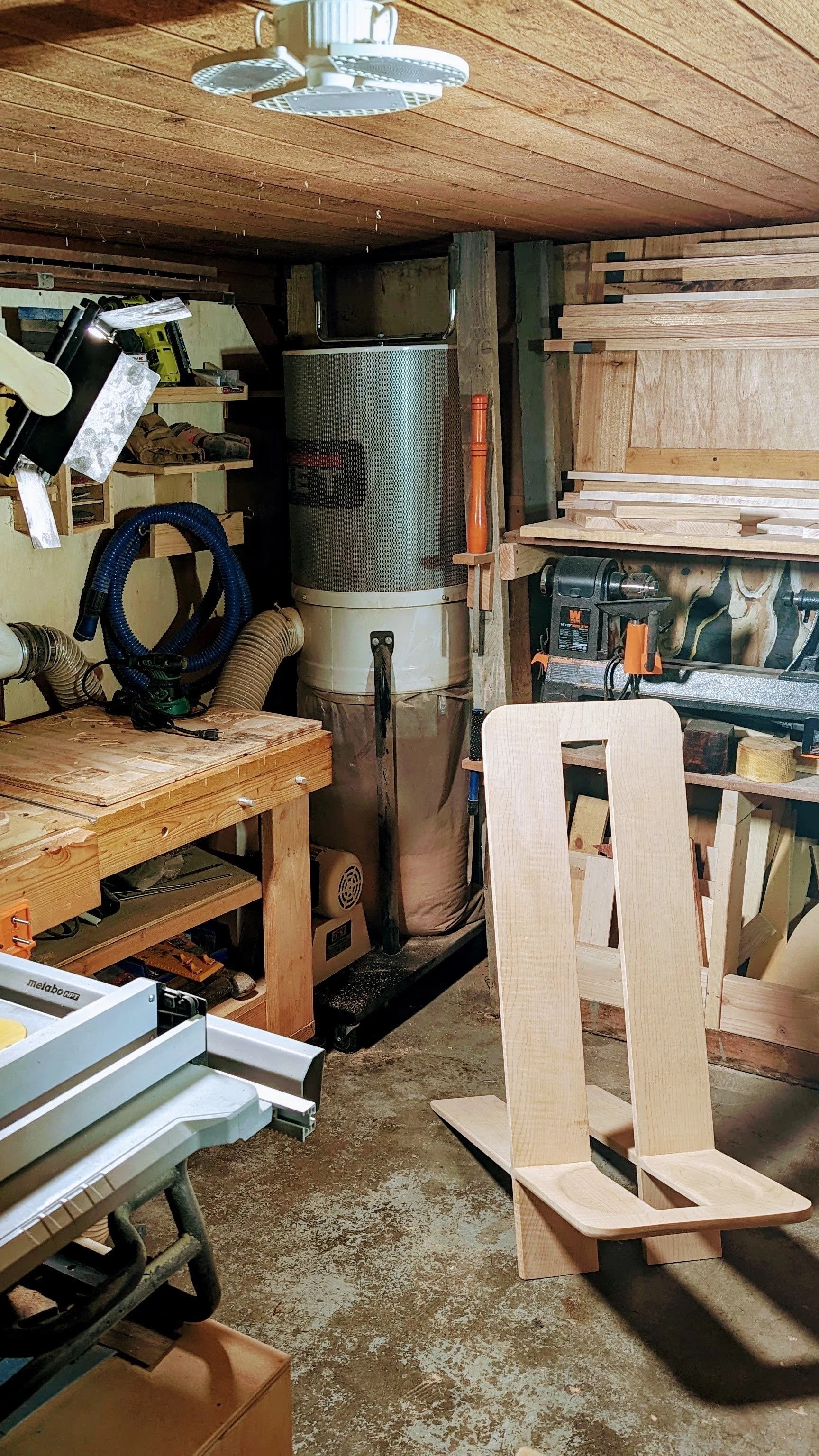 The Squatting Chair — maple patio chair with 18-degree seat tilt