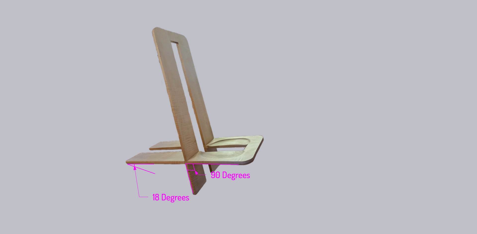 Squatting Chair angle diagram — 18-degree seat, 90-degree back