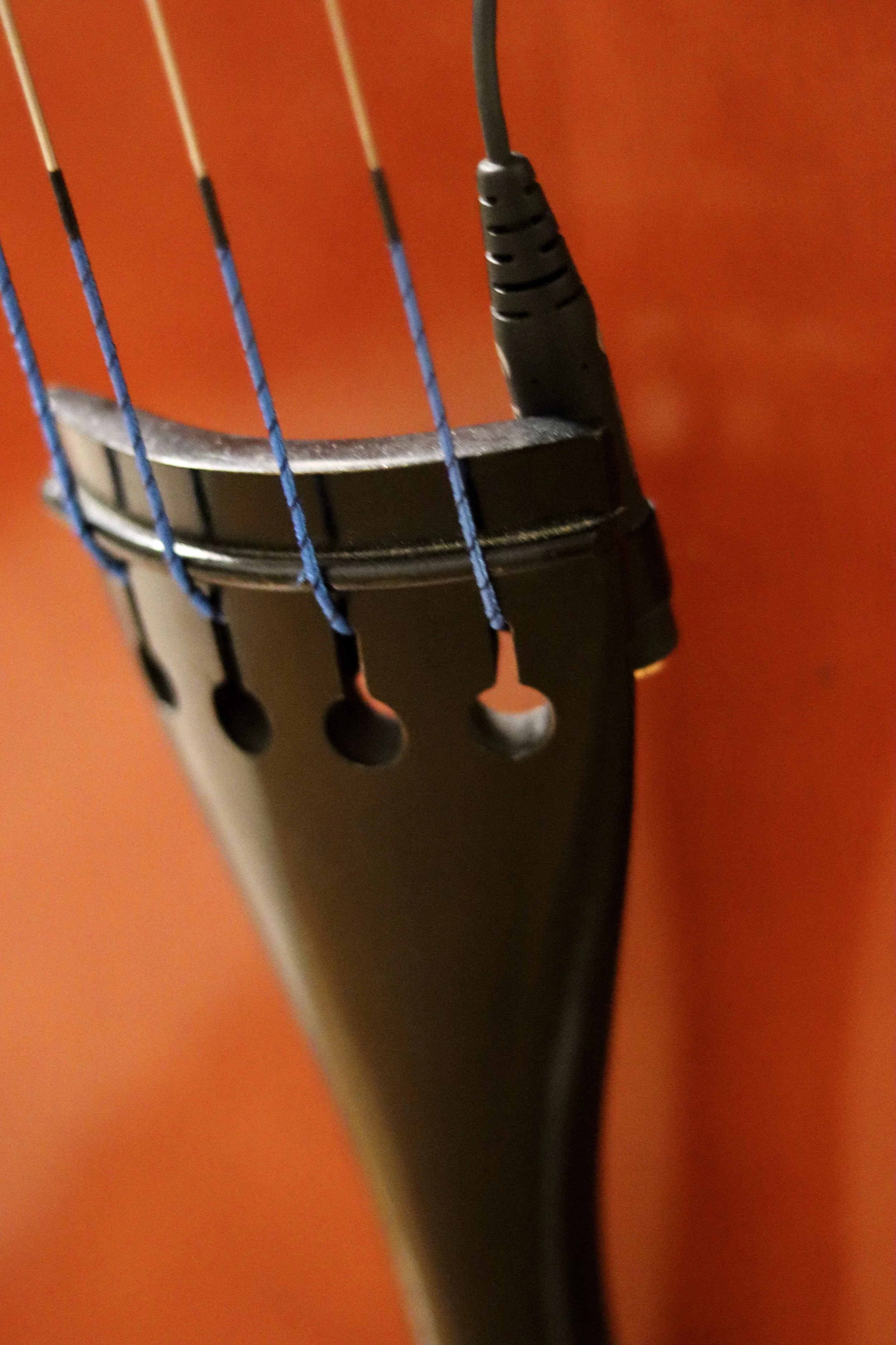 Upright bass tailpiece detail