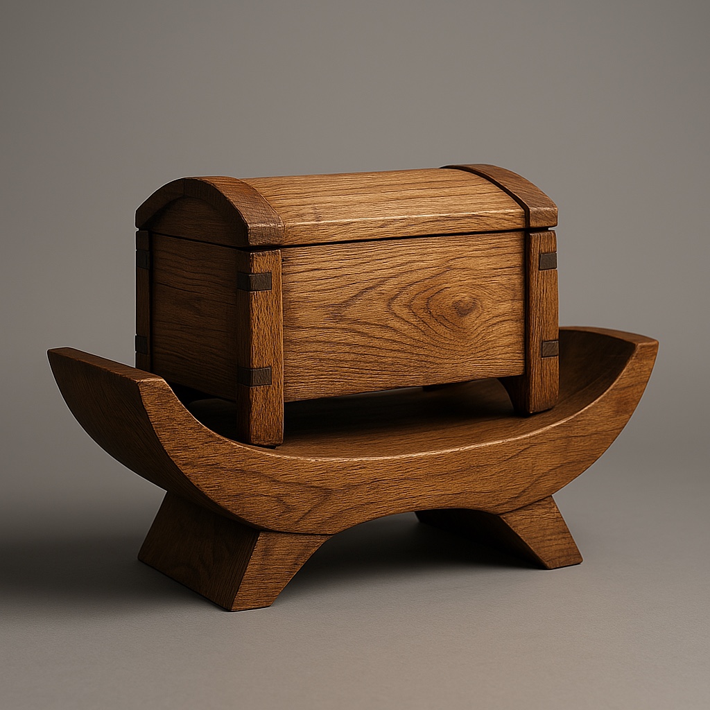 Refined concept — walnut altar with curved top and hidden door