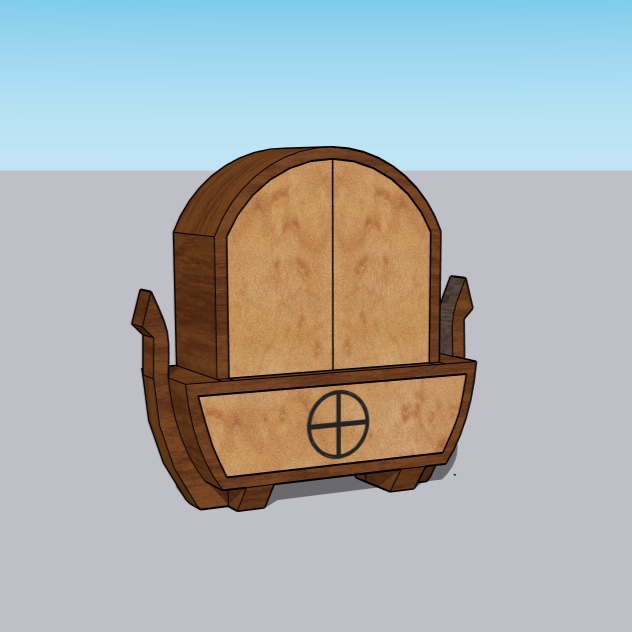 SketchUp render — Wyrdwood Sanctum front view with doors open