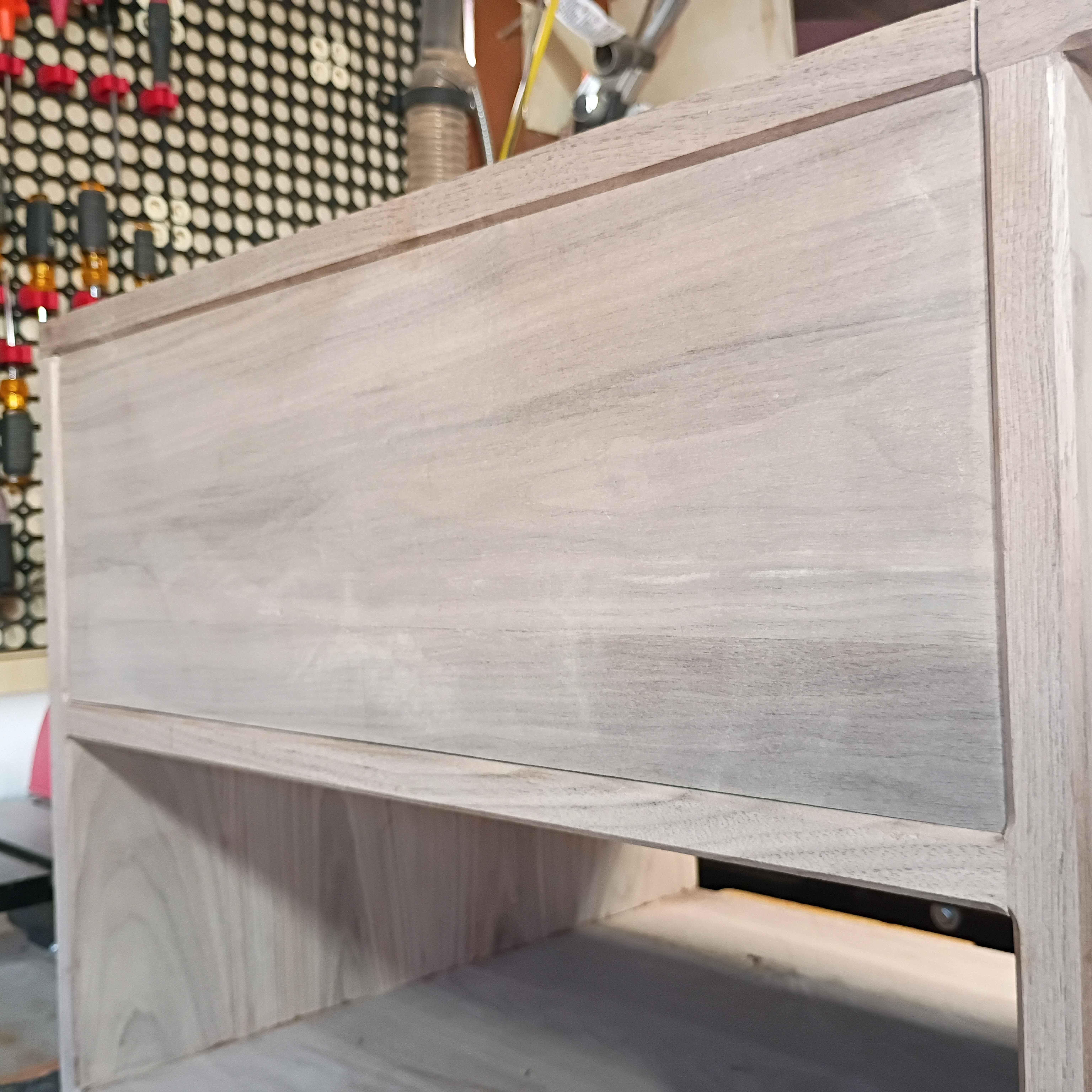 Flip-top lid lifted on gas struts — the bay that will hold the Technics 1200, because the operation had to be fun