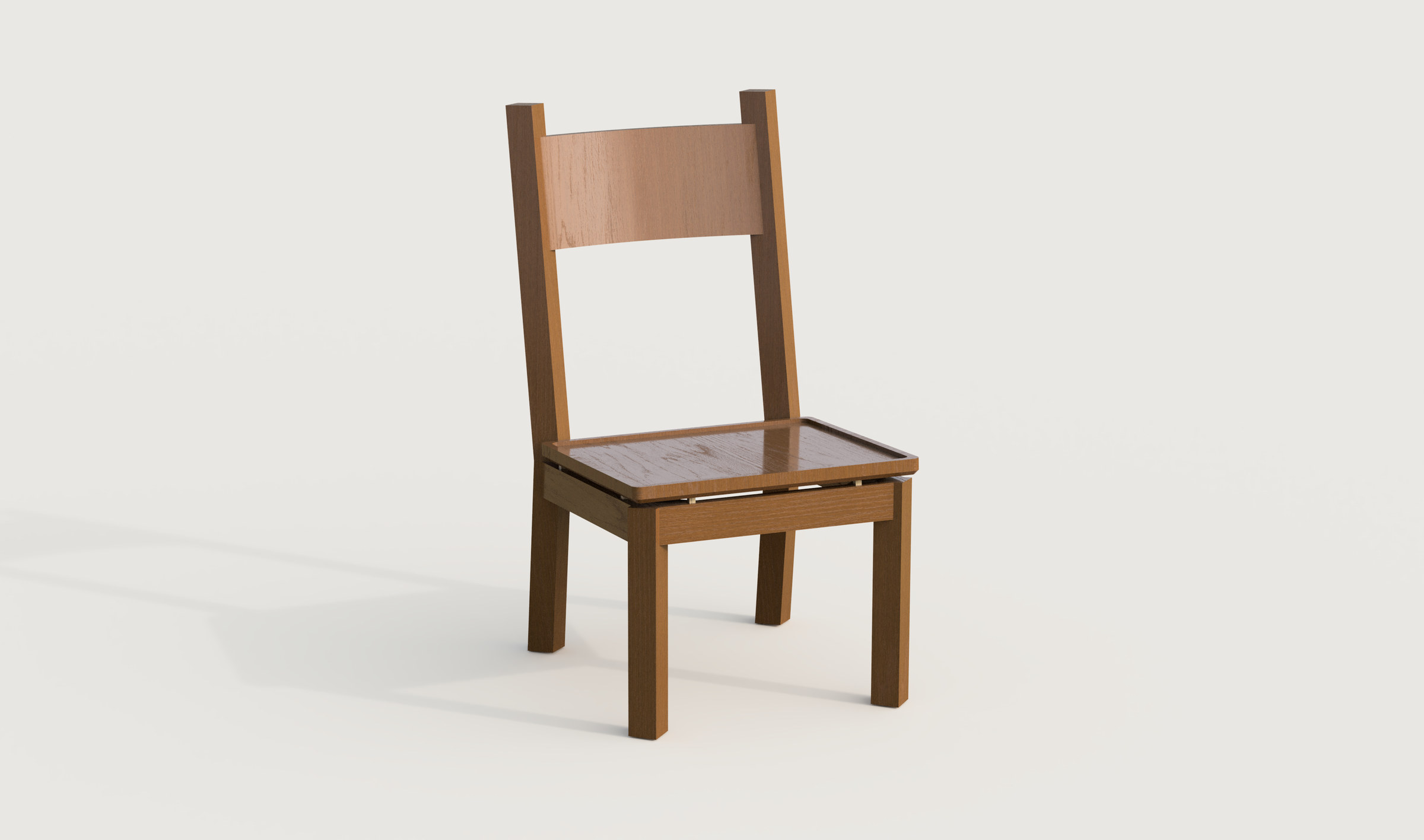 La Columna: Fusion 360 render of a white oak dining chair with square legs, floating seat and curved backrest